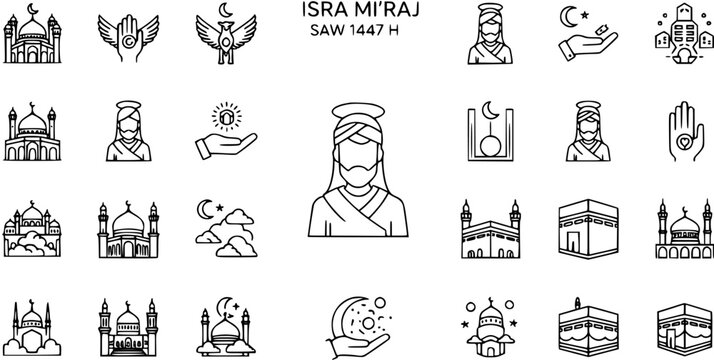 Islamic Icons: Isra Mi'raj, Mosques, Prophet Muhammad, Kaaba, Symbols