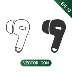 Wireless Earbud Outline and Solid Icon Set