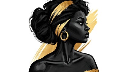 Stylish African Woman Portrait in Black and Gold
