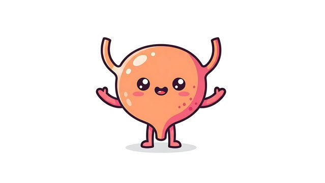 Cute kawaii bladder character mascot illustration. Cartoon anatomical organ for health and medical education, isolated on white background.