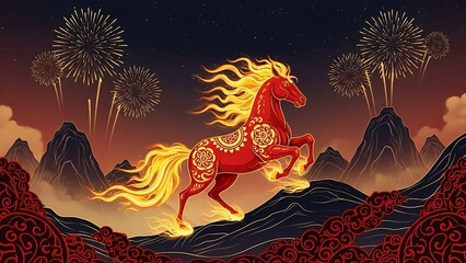 Golden Horse Chinese New Year Zodiac Illustration