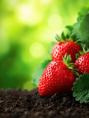 収穫時期を迎えた新鮮で瑞々しい苺のクローズアップ