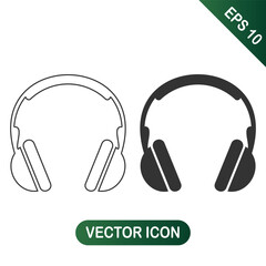 Headphones Icon Set Outline and Solid Style