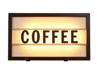 A simple white background with a handwritten sign reading 'Coffee'