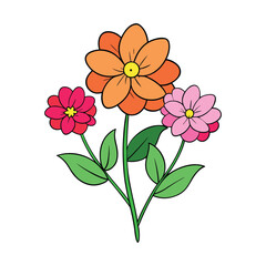Fototapeta premium Bright, cheerful spring flowers doodled in playful colors, with whimsical petals, leaves, and stems creating a lively, joyful, hand-drawn garden scene. 