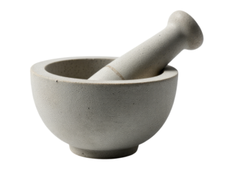A pair of mortar and pestle tools on a clean white background, ideal for use in recipes or as a decorative item