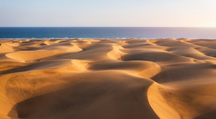 View of the Natural Reserve of Dunes of Maspalomas, in Gran Canaria, Canary Islands, Spain. Beautiful view of Maspalomas Dunes on Gran Canaria, Canary Islands, Spain.