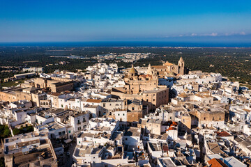 View of Ostuni white town, Brindisi, Puglia (Apulia), Italy, Europe. Old Town is Ostuni's citadel. Ostuni is referred to as the White Town. Ostuni white town skyline and church, Brindisi, Italy.
