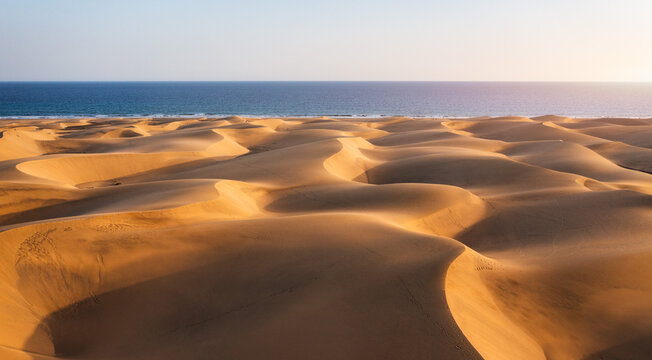View of the Natural Reserve of Dunes of Maspalomas, in Gran Canaria, Canary Islands, Spain. Beautiful view of Maspalomas Dunes on Gran Canaria, Canary Islands, Spain.