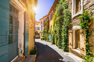 Goult is a small, charming village in Provence, France. Discover the stunning hilltop village of Goult in Provence on a sunny day. Ancient hilltop village of Goult, Provence, France.