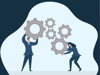 Business Teamwork Managing Interlocking Gears for Process Optimization and Workflow Efficiency, Collaboration, Problem Solving, Process Optimization, Project Management, Business Strategy