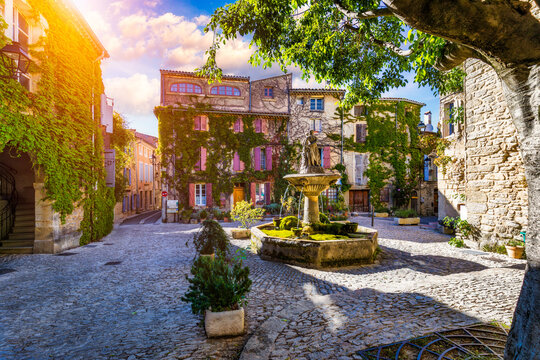 Ancient village of Saignon in Provence, known for its unique architecture and breathtaking views of the surrounding landscape. Views of ancient Saignon village in Provence, France.