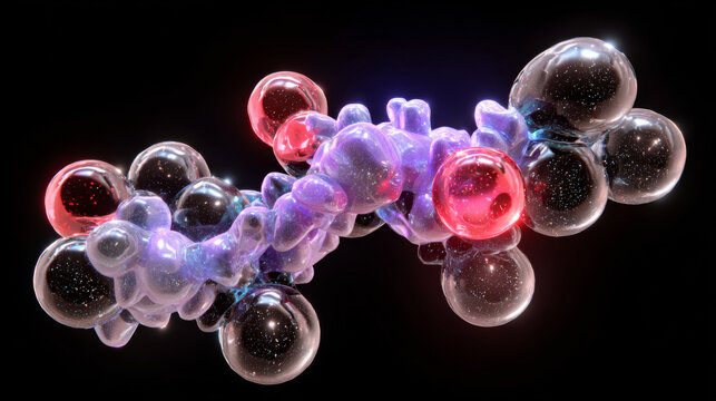 Hyper realistic 3D render of insulin molecule with glowing spheres and vibrant colors - Powered by Adobe