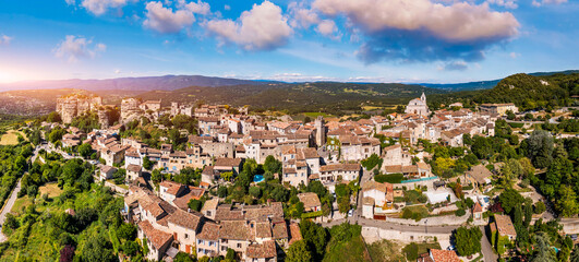 Ancient village of Saignon in Provence, known for its unique architecture and breathtaking views of the surrounding landscape. Views of ancient Saignon village in Provence, France.