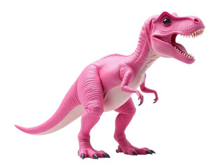 Obraz premium A small pink plastic dinosaur toy with its mouth open, ideal for illustration or animation
