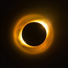 A stunning total solar eclipse revealing the sun's fiery corona as a golden ring against the dark sky.