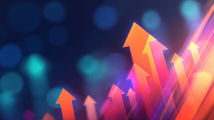 a vibrant abstract backdrop showcases multiple glowing orange and pink arrows pointing upwards against a blurred dark blue and purple gradient high quality professional detailed modern