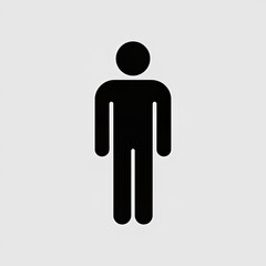 Simple black silhouette of a male figure icon standing upright on a plain light gray background.