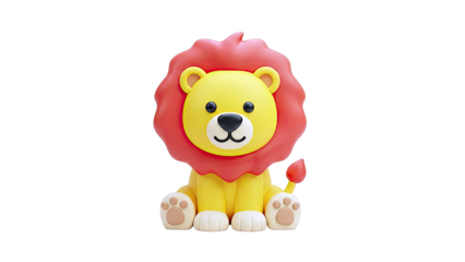 Cute cartoon lion sitting with red mane and yellow fur