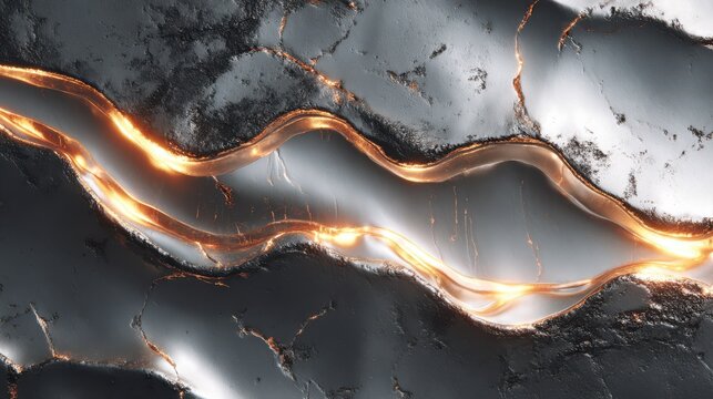an abstract close up view of a geode formation reveals flowing lines of white gray and black with glowing golden veins high quality professional detailed modern