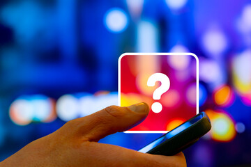 Searching Information On Smartphone In Night City, Question Mark Alert For Uncertainty And Decision Making, Online Research And Verification Before Action