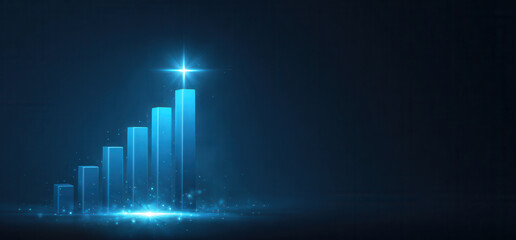 Growth chart in blue with rising bars illustrating upward trend in data representation