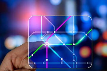 Public Transport Route Planning In Mobile App, Metro Map Network With Easy Transfers In Dense City System, Urban Navigation For Commuters And Tourists