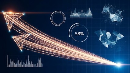 Futuristic data visualization with glowing orange lines and graphs
