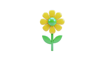 Simple 3D Cartoon Flower with Yellow Petals and Green Center