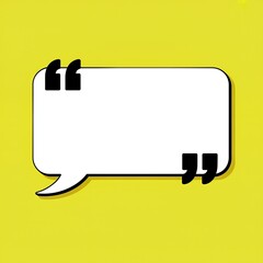 A white speech bubble with black quotation marks on a bright yellow background.