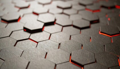 Abstract Hexagonal Pattern with Red Glow - Modern Technology Background.