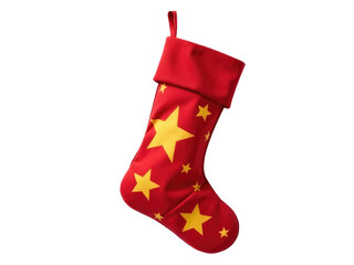 A festive Christmas stocking adorned with shiny gold stars