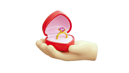 3D Render of a Hand Presenting a Diamond Ring in a Heart-Shaped Box