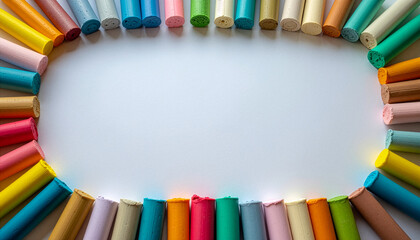 Colorful plasticine sticks frame on white background with copy space
