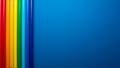 Rainbow plasticine bars on blue background with copy space