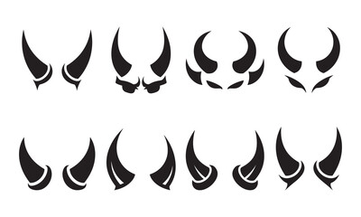 Collection of Devil Horns and Demon Brow Silhouettes for Halloween and Fantasy Character Design, Evil Creature Costume Accessory Icons