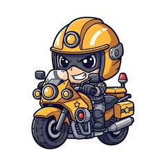 Obraz premium Smiling cartoon police bear on motorcycle.