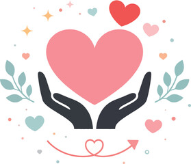 Minimalist Hands Holding Heart Illustration for Care and Charity Branding