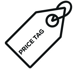 Tag Horizontal Angled Hangtag Seam Beige. Outline tag on white background.  Product sticker with cheap price in dollar for merchandise in online shop. Price discount promotion banner, special offer.