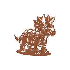 A cute brown cartoon triceratops dinosaur illustration with white details. © davis