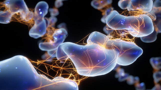 Insulin molecule digital visualization, glowing neural network, scientific, futuristic, blue - Powered by Adobe