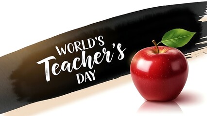World's Teacher's Day celebration with a vibrant red apple symbolizing knowledge and gratitude on a dynamic brushstroke background, honoring educators and their invaluable contributions