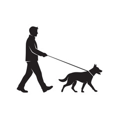 Man Walking Dog on Leash Silhouette Vector