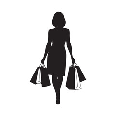 Woman Shopping with Bags Silhouette Vector