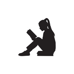 Girl Reading Book Sitting Silhouette Vector