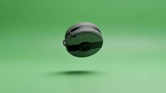 Floating Drone with Camera on Green Background Futuristic Technology.