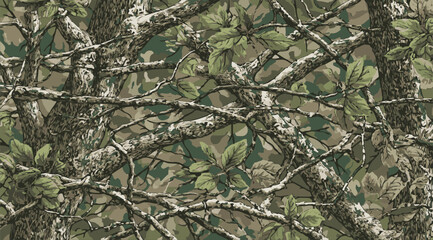 Hunting camouflage with tree for hunting and military. Hunting camouflage seamless pattern design.Hunting camo background.