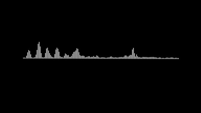 Minimalist monochrome audio wave visualizer animation on black background for music production podcasting and digital sound frequency visualization projects in professional video editing.
