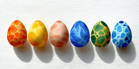 Vibrantly painted easter eggs with colorful animal patterns on textured background