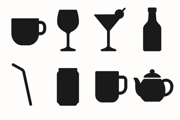 Silhouette icons of various drinkware and beverage containers